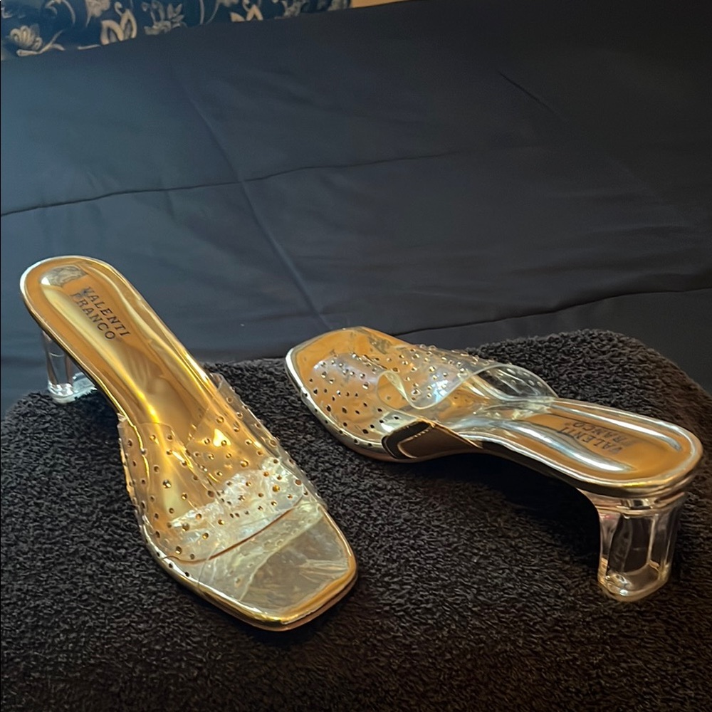 Valenti Franco Gold and Silver Heels with Transparent Design